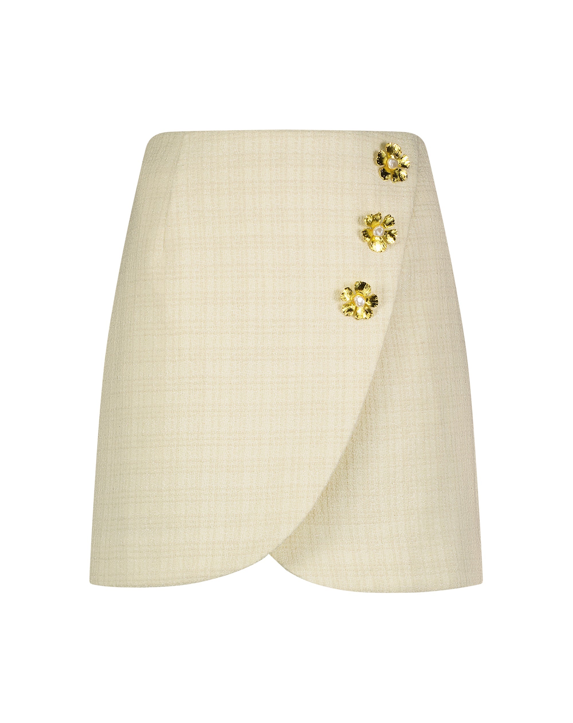 Shop Tweed Wrap Mini Skirt With Floral Buttons Online