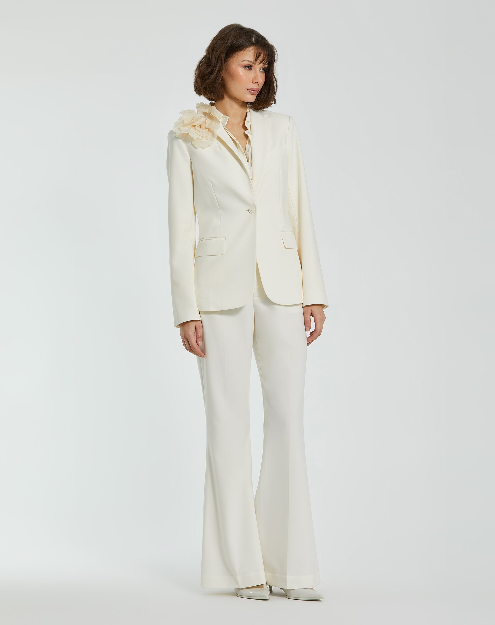 Shop Classic Crepe Blazer Jacket With Flower Online