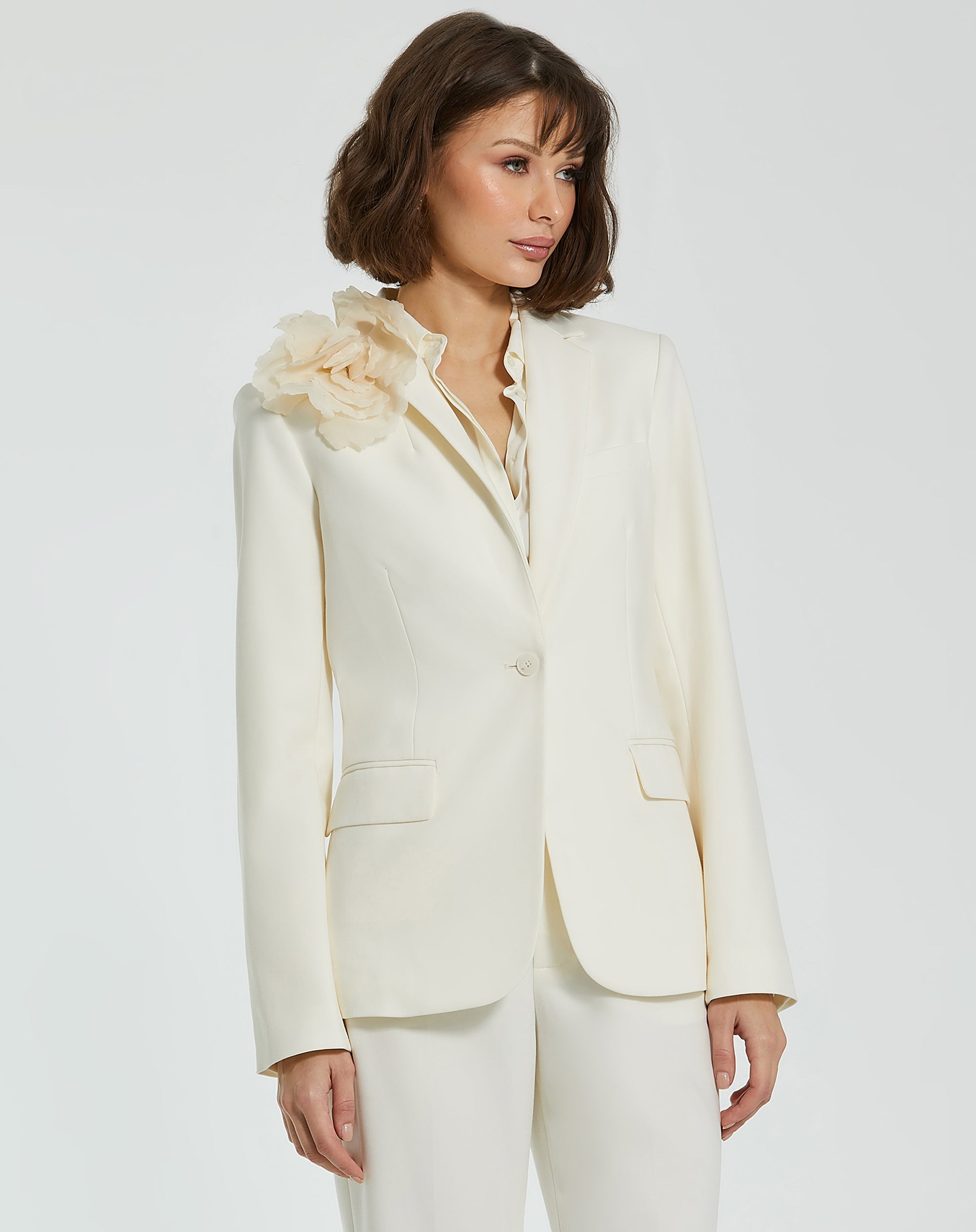 Shop Classic Crepe Blazer Jacket With Flower Online