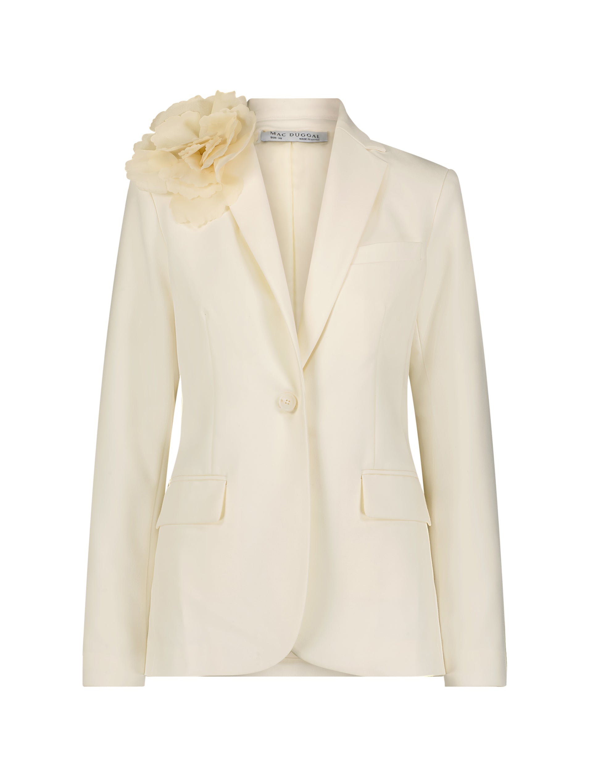 Shop Classic Crepe Blazer Jacket With Flower Online