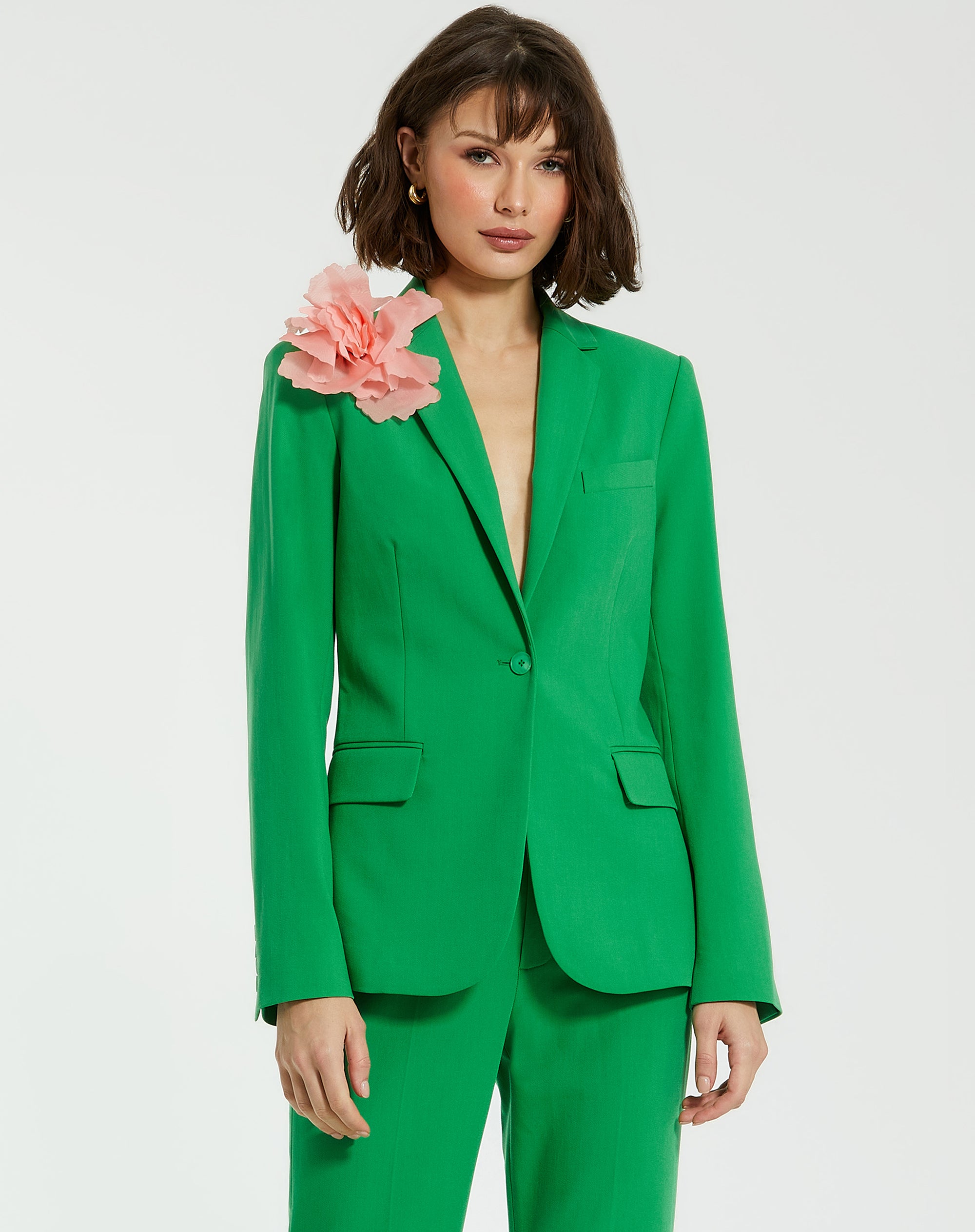 Shop Classic Crepe Blazer Jacket With Flower Online