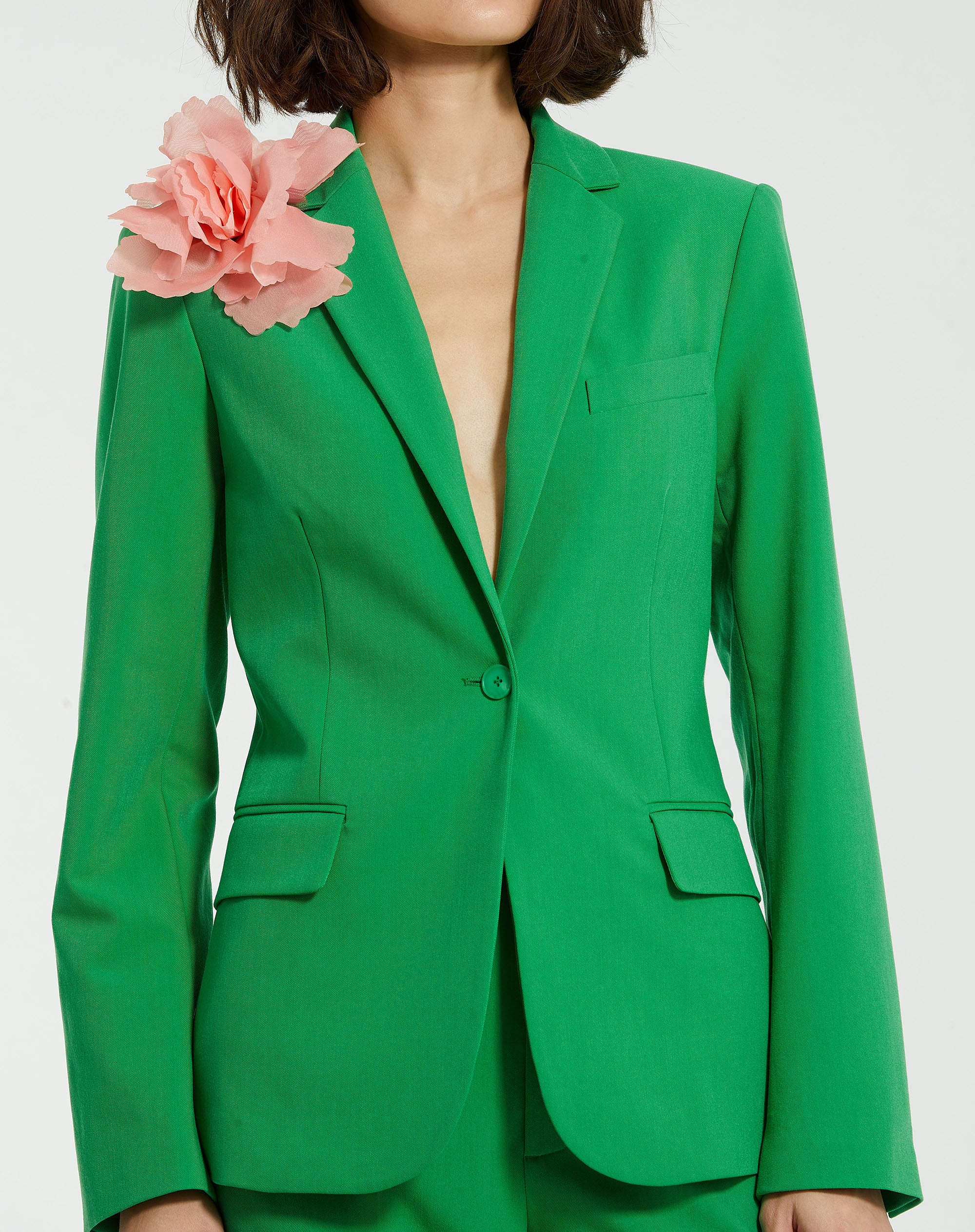 Shop Classic Crepe Blazer Jacket With Flower Online
