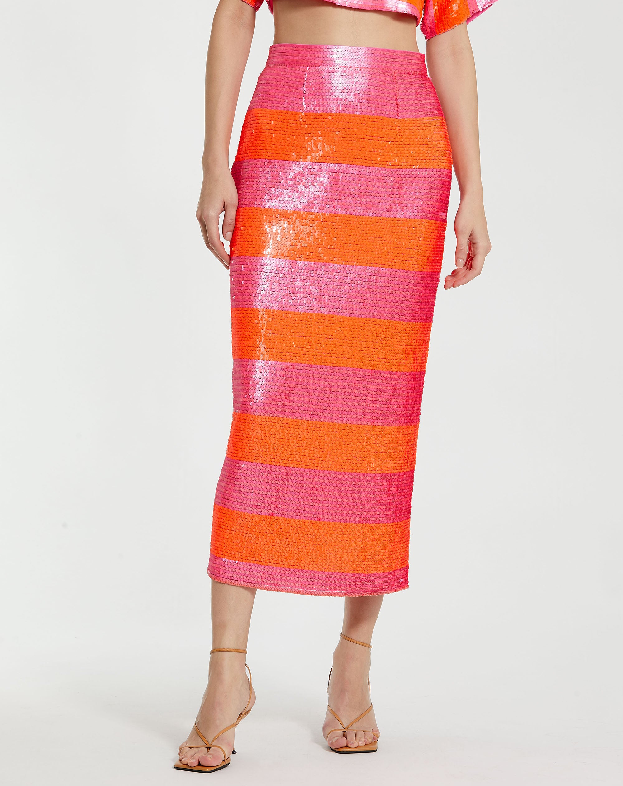 Shop Sequin Striped Classic Midi Pencil Skirt Online