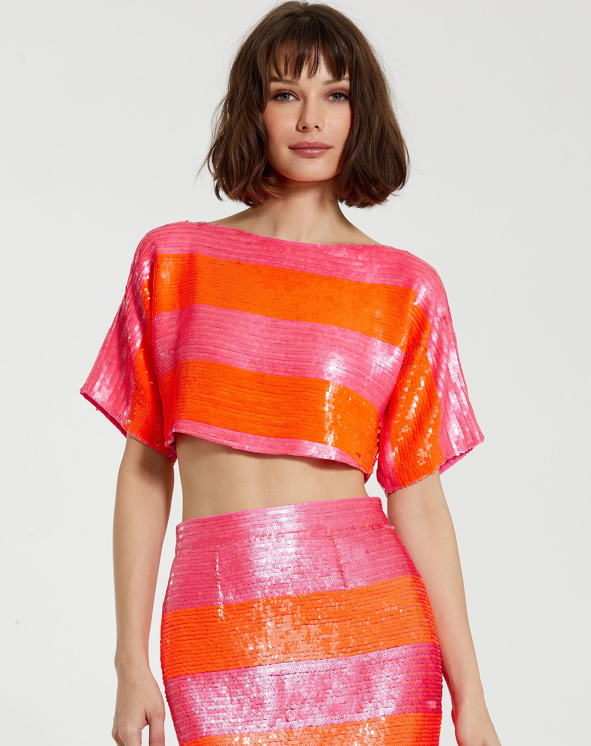Shop Sequin Striped Short Sleeve Top Online