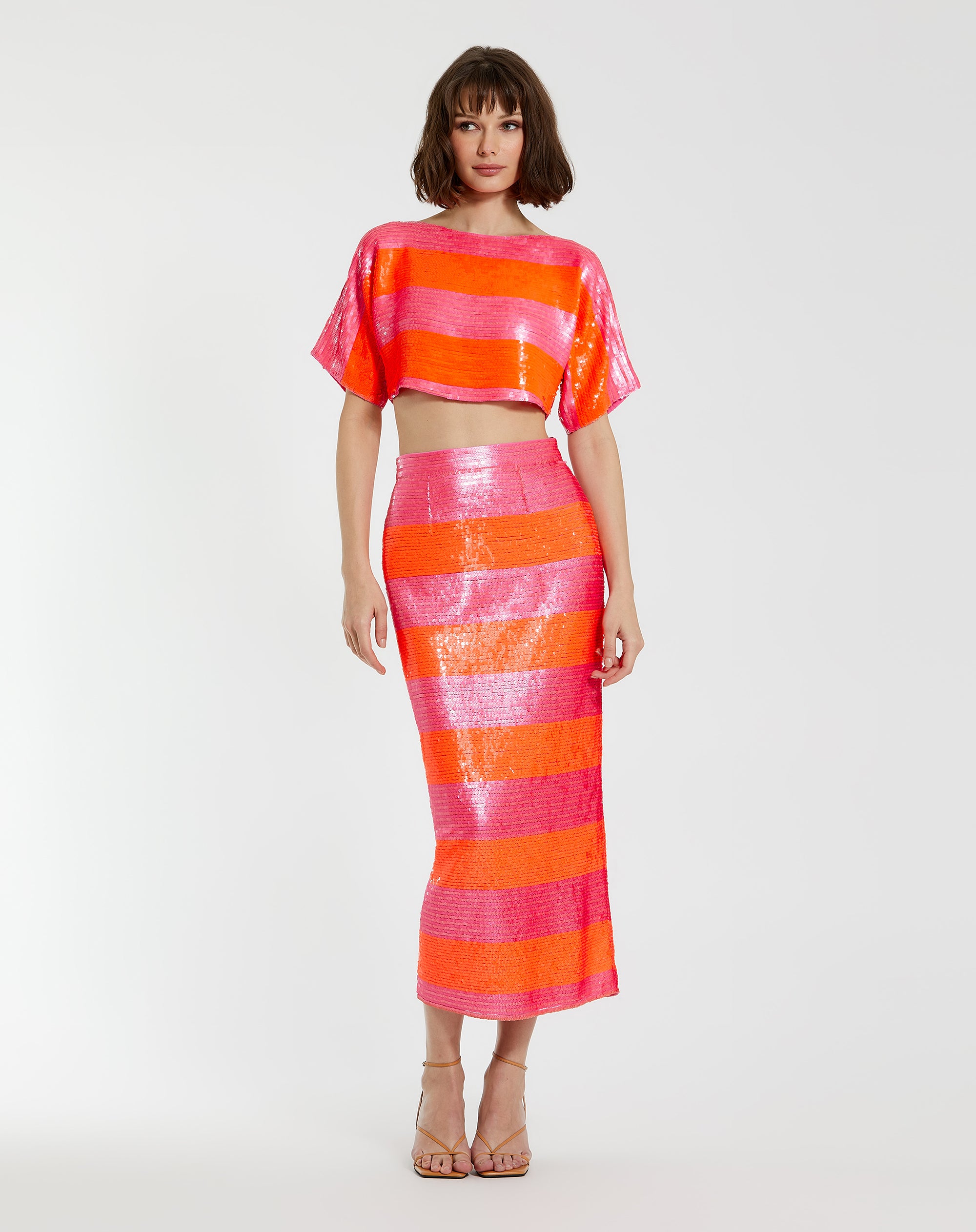 Shop Sequin Striped Classic Midi Pencil Skirt Online